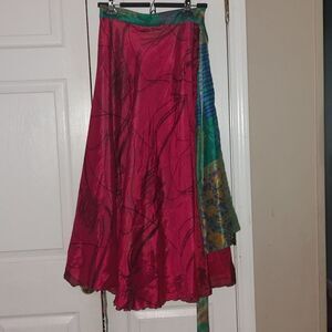 Wevez Sari wrap reversible silk skirt saddle print Sz XL ( One size fits )
